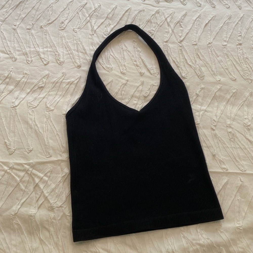 Black cropped halter top